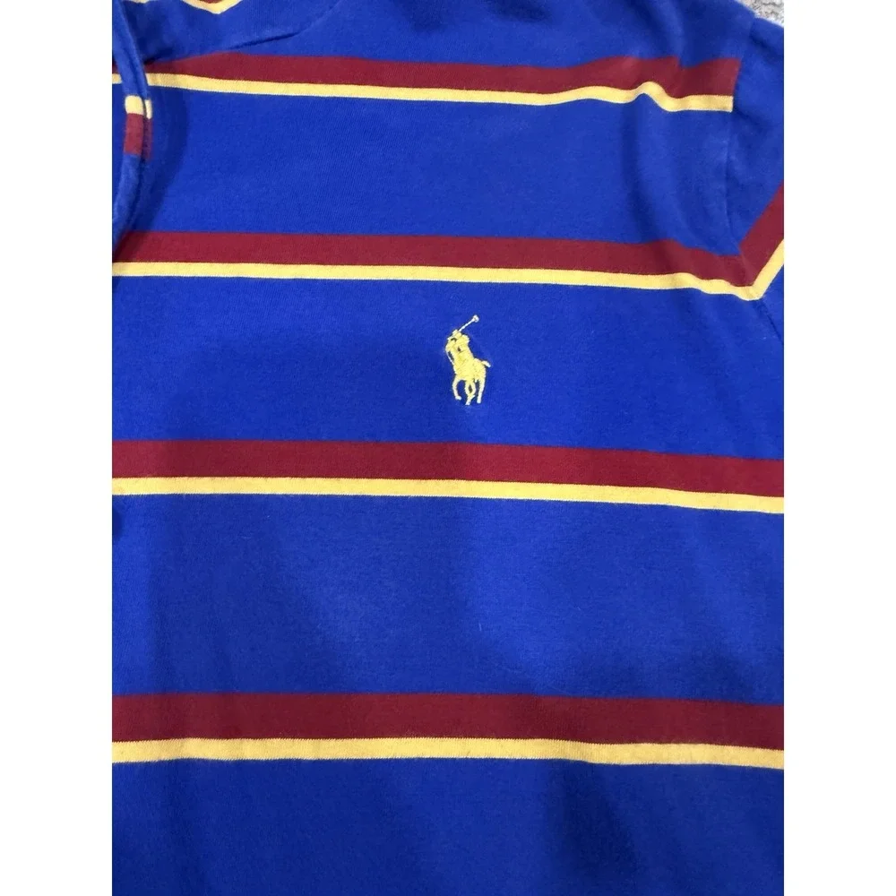 Polo Ralph Lauren Hoodie Long Sleeve Blue Red Yellow Stripe Hooded Tee Shirt Med